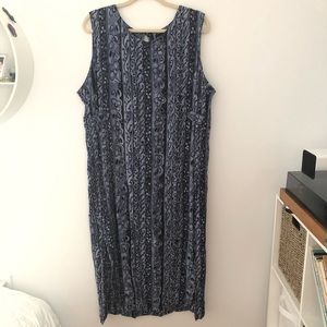 Vintage Sag Harbor Blue Patterned Crinkle Tank Dress 2X